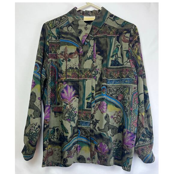 Geiger Collections Womens 38 (US 8) Green Long Sleeve 100% Virgin Wool Blouse - Picture 1 of 6